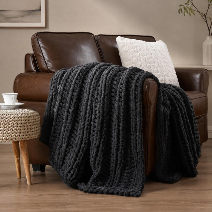 Chunky Knit Throw Blanket — Charcoal