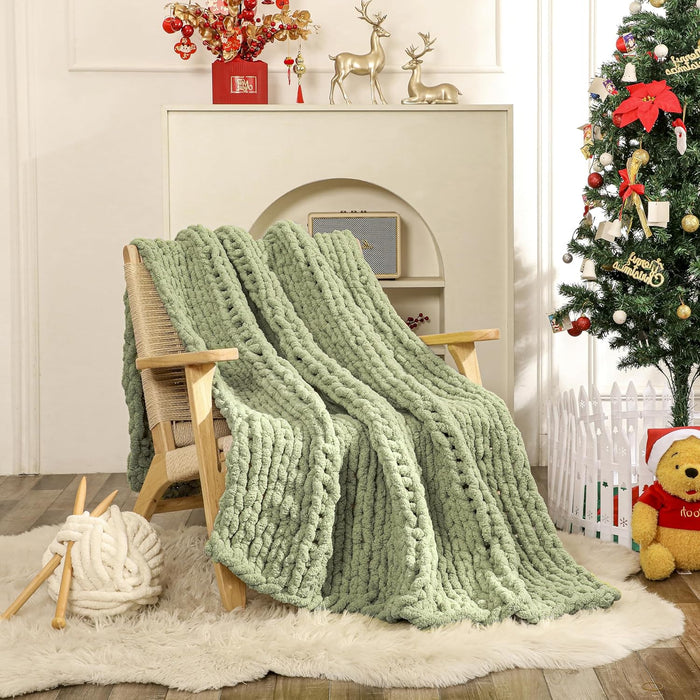 Chunky Knit Throw Blanket — Sage